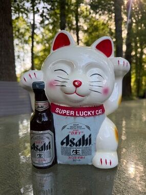 RARE ASAHI BEER SUPER LUCKY CAT ADVERTISING FIGURE SIGN 11" TALL VTG
JAPANESE